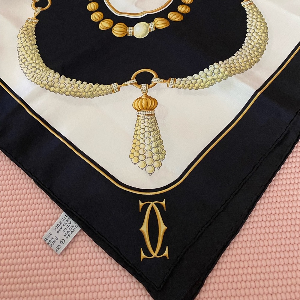 Cartier Black White and Gold Silk Scarf - Picture 3 of 5